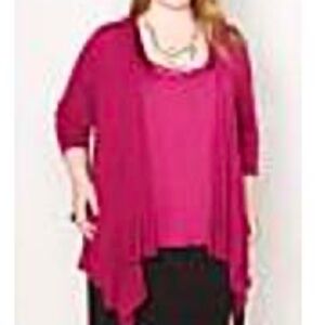 CARDIGAN, OPEN FRONT, DAZZLING FUSCHIA, SZ 5X, POINTED HEM, PENNINGTONS, TAG ON,